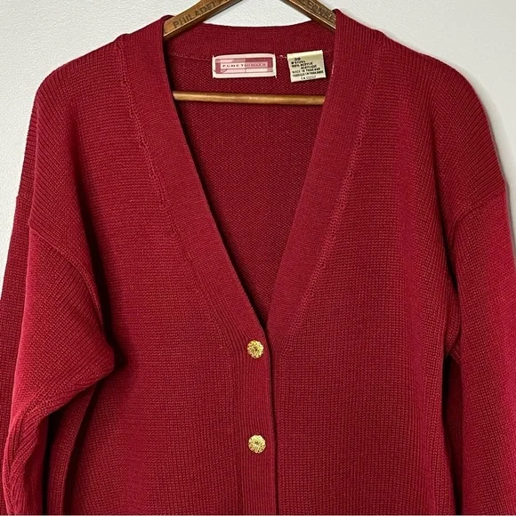Vintage Oversized Slouchy Knit V Neck Cardigan Sweater Academia Burgandy Red - Picture 6 of 13